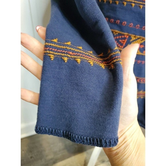 Vintage Lucky Brand Size Large Open Front Cardigan Aztec Boho Navy Duster - Picture 4 of 11
